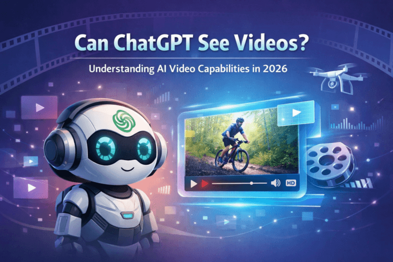 Illustration showing an AI assistant analyzing video content, explaining how ChatGbT can understand and process videos in 2026.